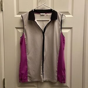 Lady Hagen- size large sleeveless golf shirt-blk-WhT- purple ish pink